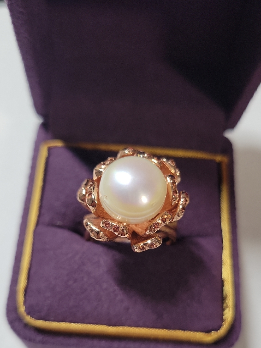 Rose Gold Plated And Silver Pearl Flower Cocktail Ring - Women Jewelry